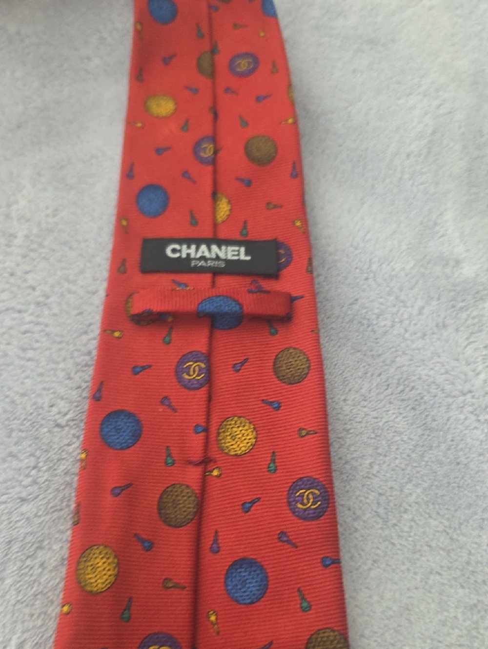 Chanel Red Printed Silk Tie -